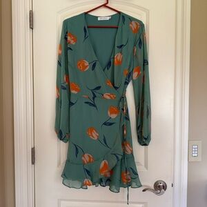 Teal and Orange Floral Long Sleeve Dress